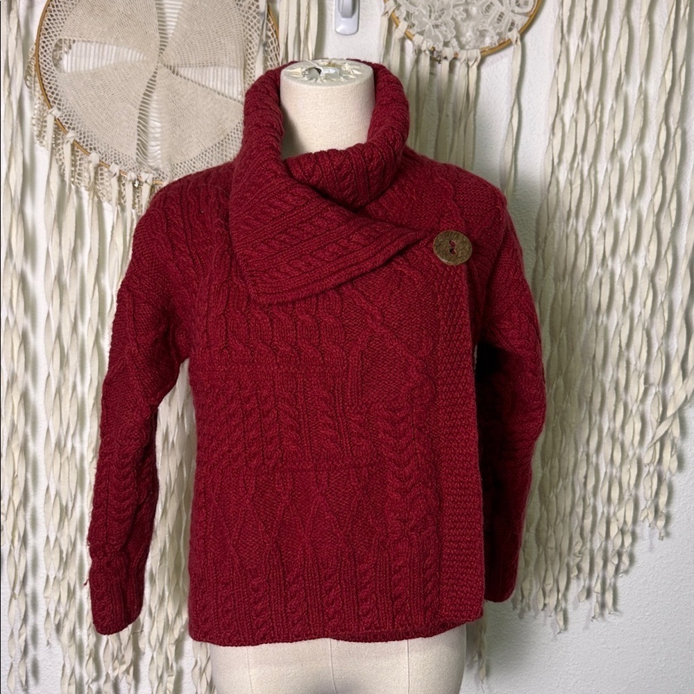 Blarney Country Heritage | Irish Woollen Mills Red Wool Wrap Sweater Size XS/S - Picture 3 of 11